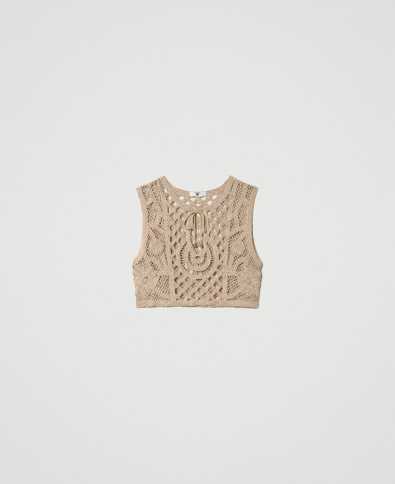 Top cropped in macramè Beige "Caribbean Beach" Donna 231LM2SMM_10580_0S