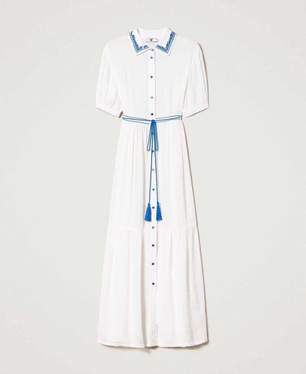 Favor traductor al menos Vestido camisero largo con bordado Mujer, Blanco | TWINSET Milano