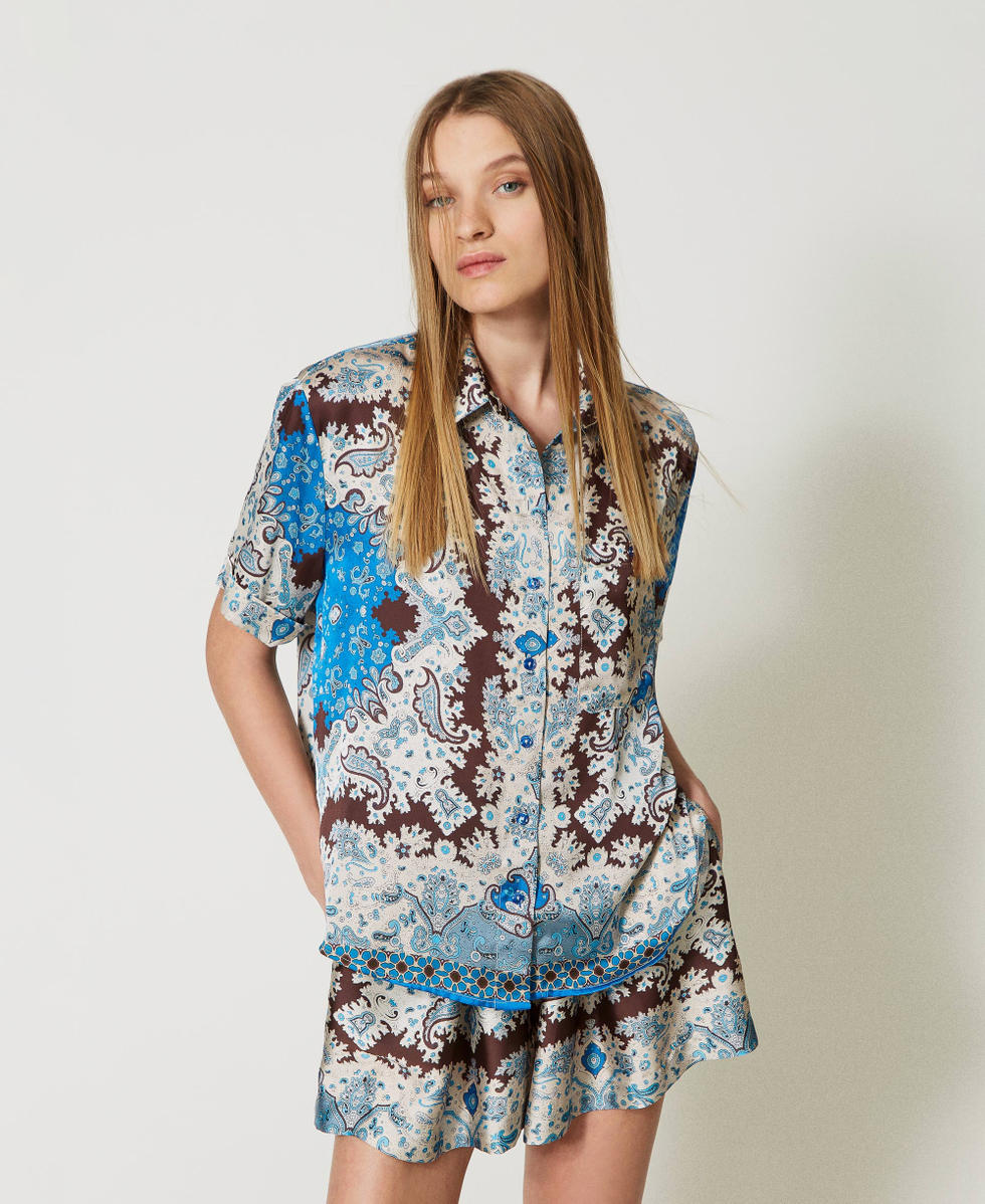 Satin shirt with scarf print