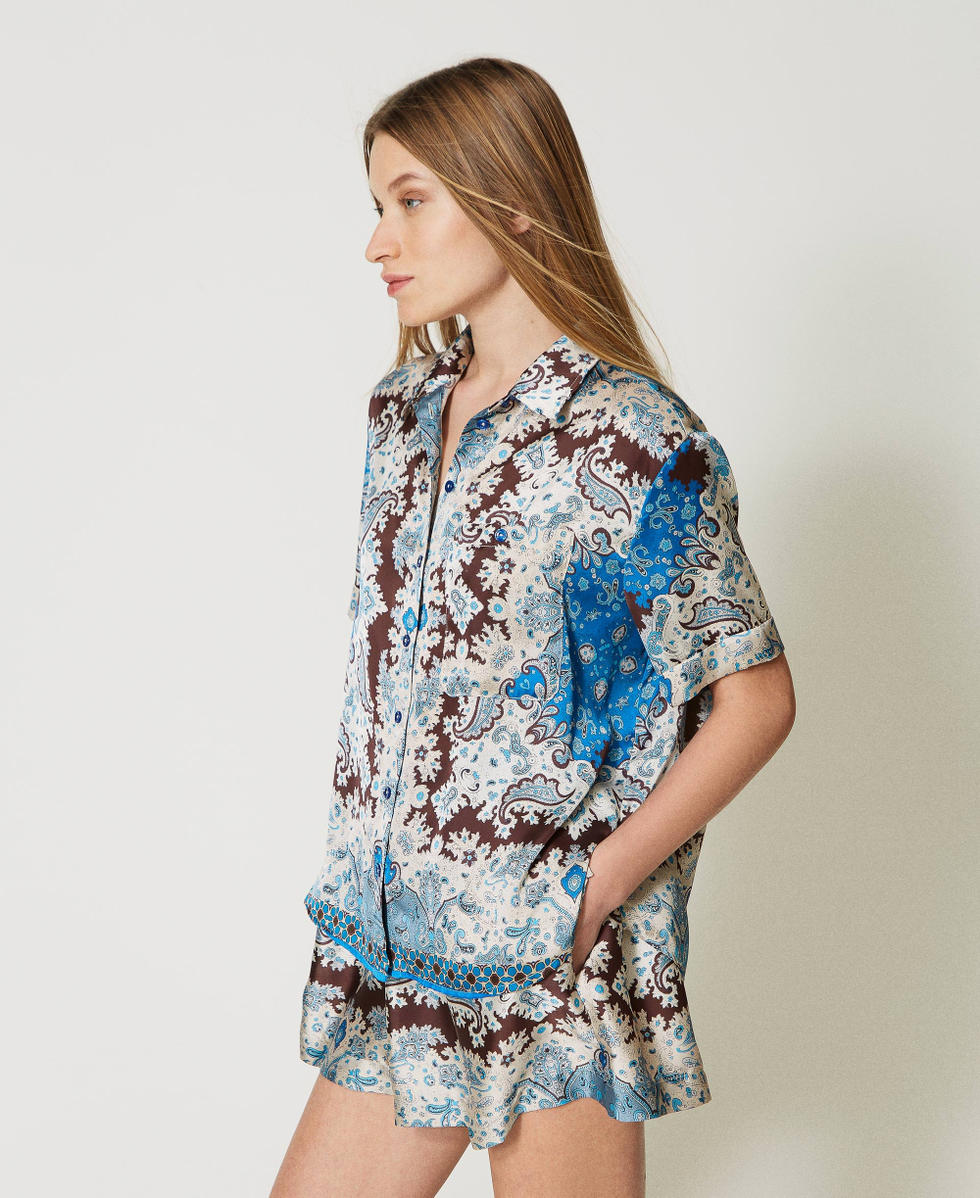 Satin shirt with scarf print