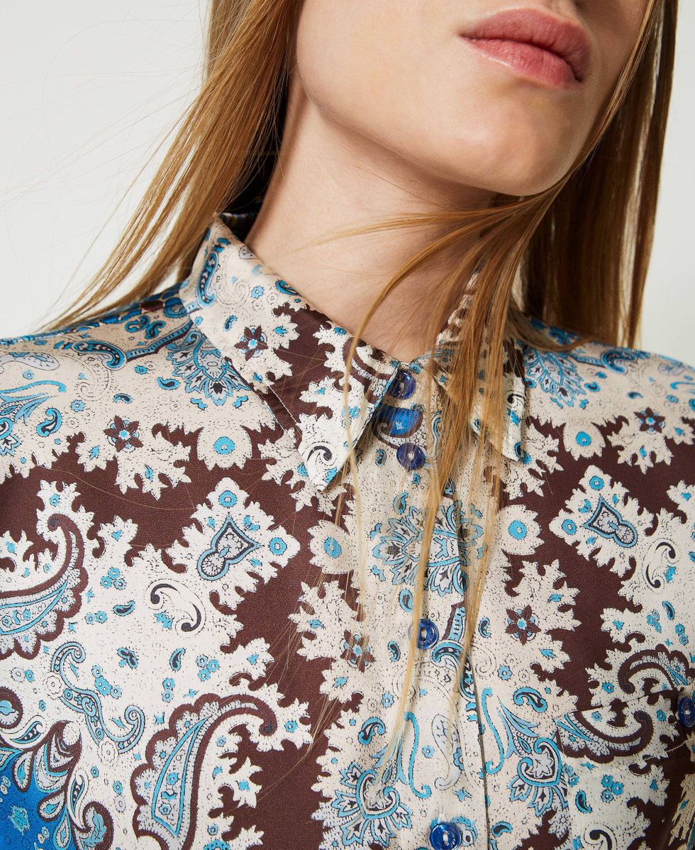 Chemise en satin avec imprime foulard Femme Bleu TWINSET Milano