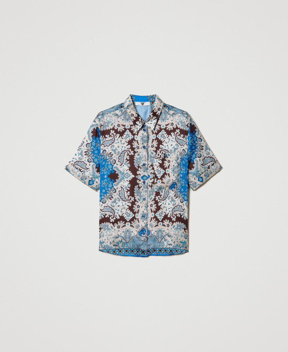 Chemise en satin avec imprime foulard Femme Bleu TWINSET Milano