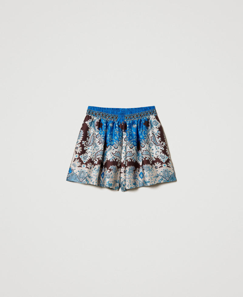 Satin shorts with scarf print