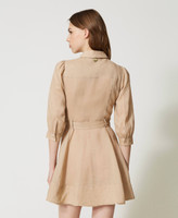 Short ramie shirt dress Woman, Beige