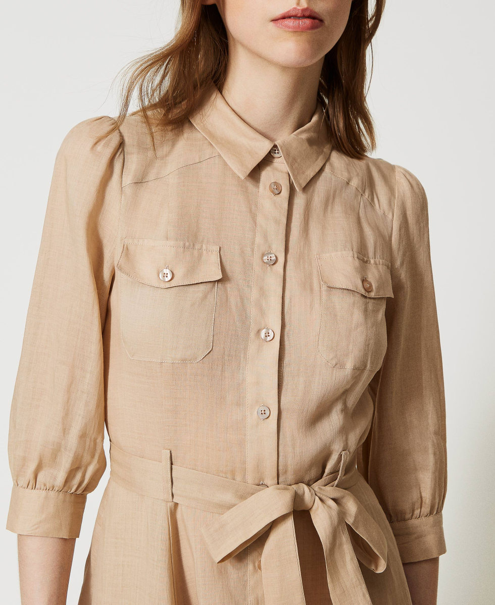Short ramie shirt dress