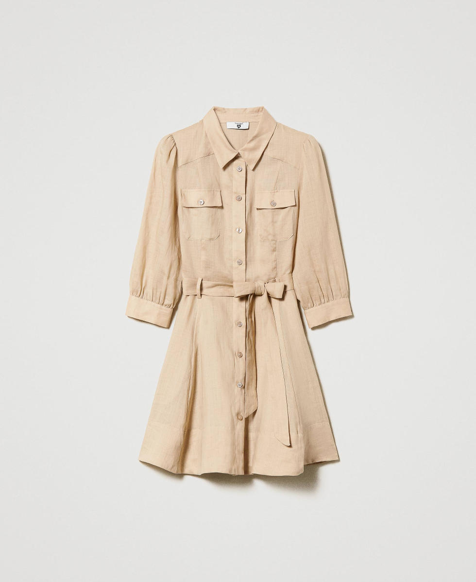 Short ramie shirt dress