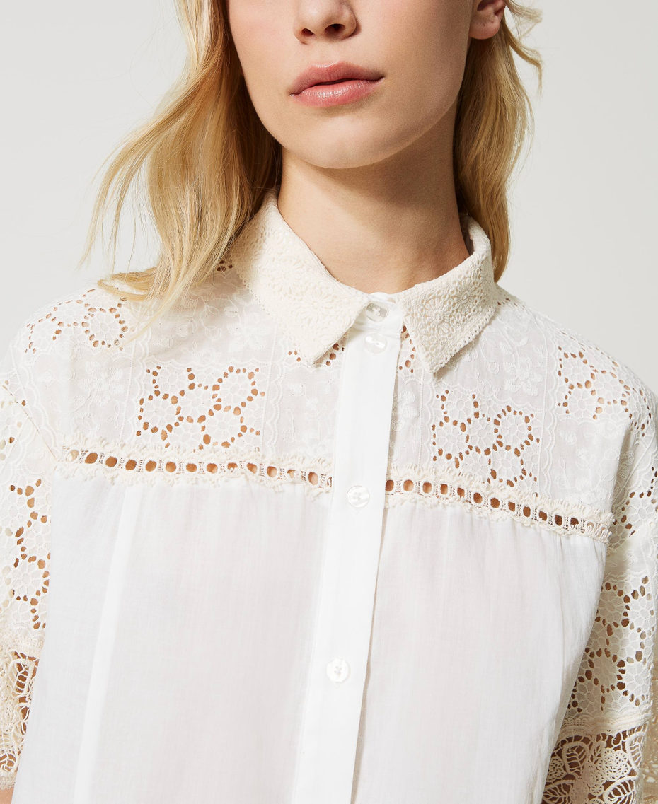 Poplin shirt with broderie anglaise and lace