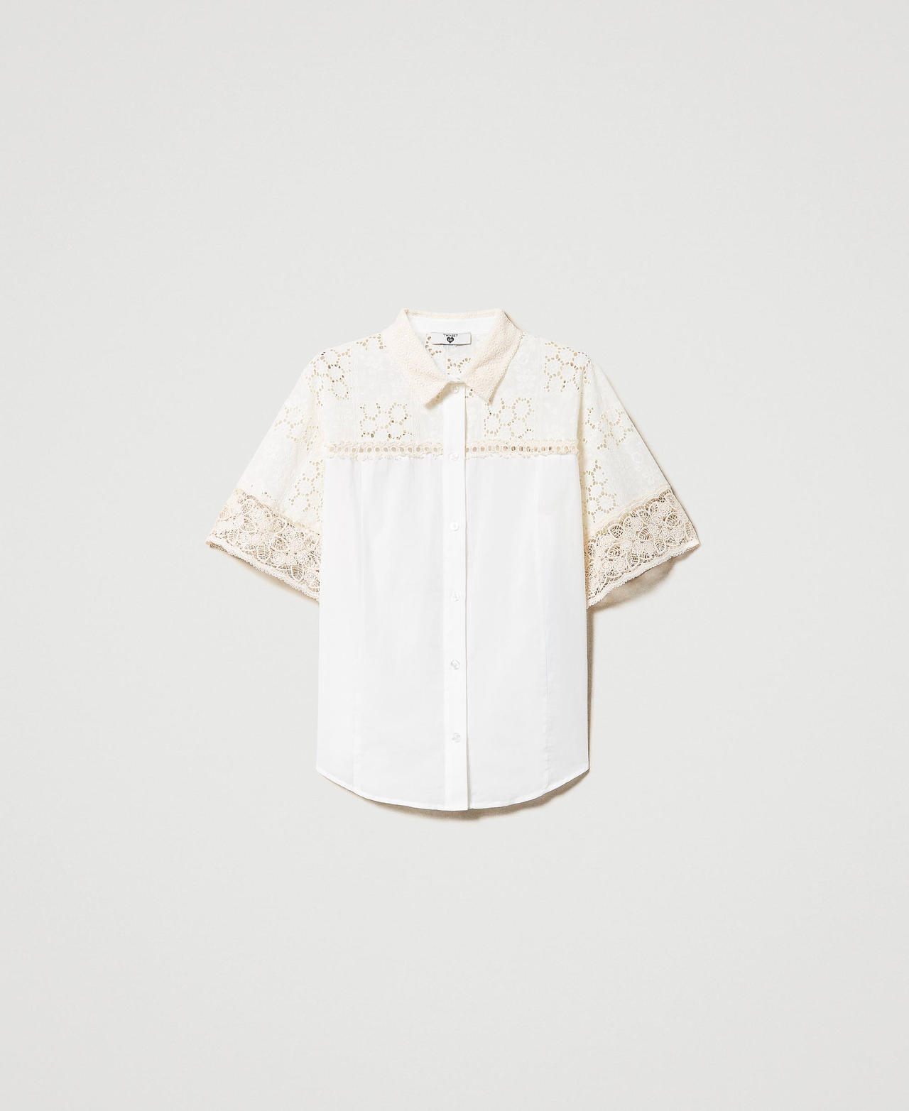 Poplin shirt with broderie anglaise and lace Off White Woman 231LM2YAA-0S