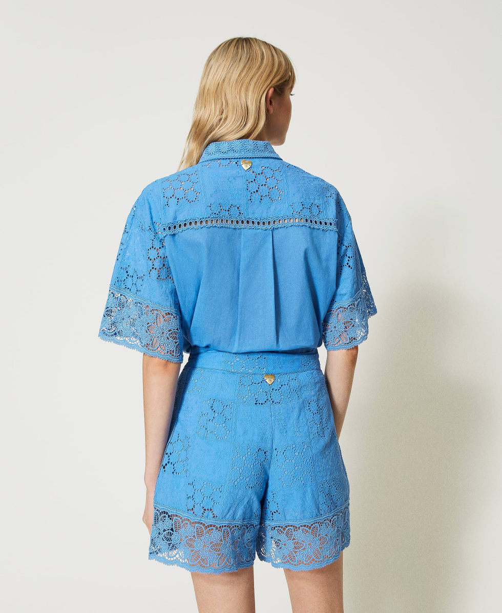 Broderie anglaise shorts with macramé lace Woman, White