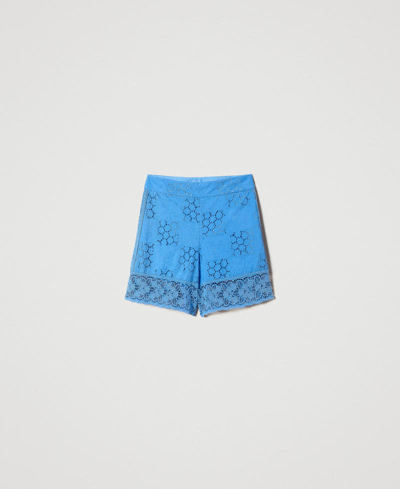 Broderie anglaise shorts with macramé lace "Granada Sky” Blue Woman 231LM2YCC-0S