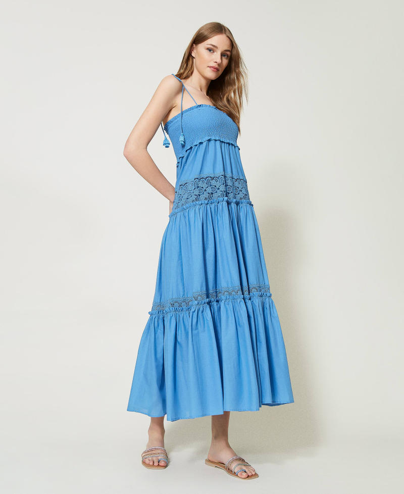 Maxistufenkleid mit Makramee „Granada Sky“-Blau Frau 231LM2YEE_10559_02