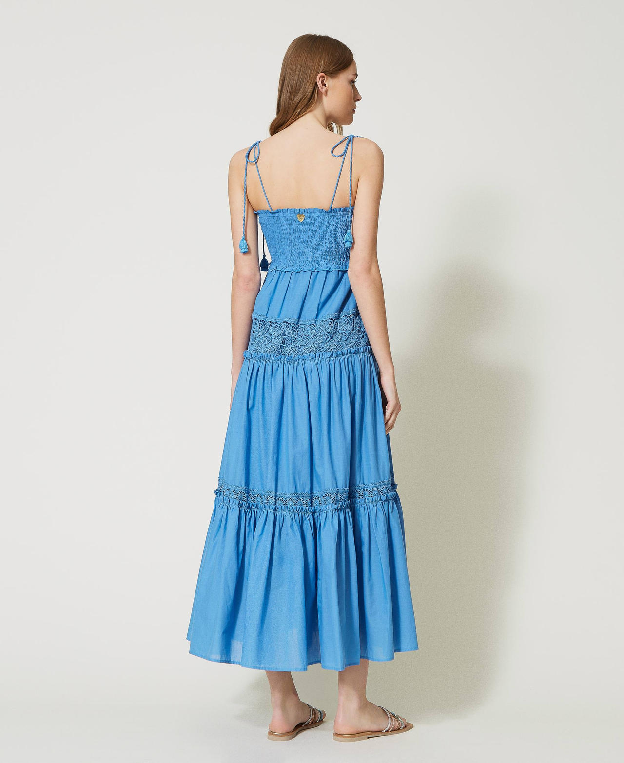 Abito lungo a balze con macramè Blu "Granada Sky" Donna 231LM2YEE_10559_03