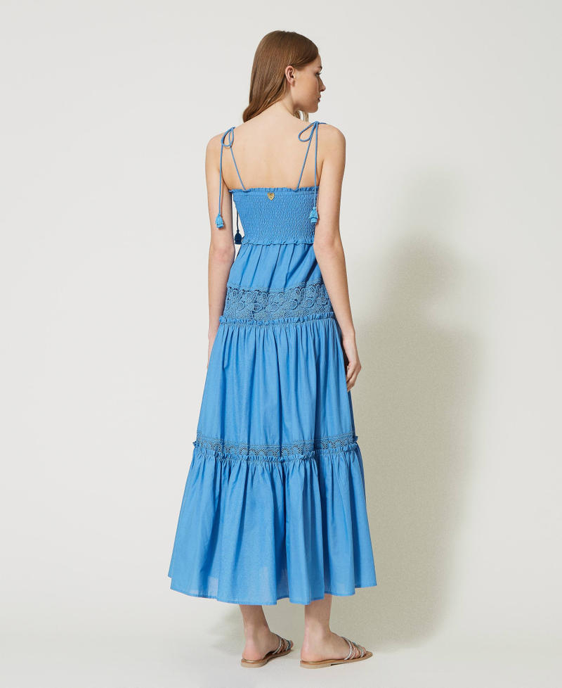 Long flounced dress with macramé lace "Granada Sky” Blue Woman 231LM2YEE-03