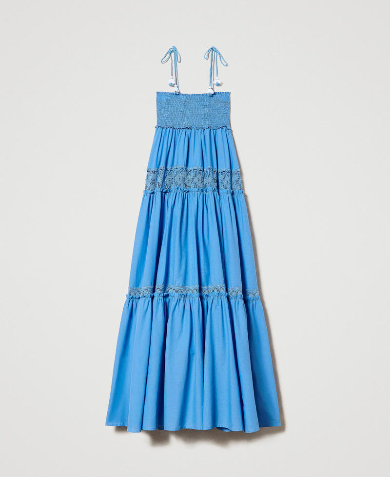 Long flounced dress with macramé lace "Granada Sky” Blue Woman 231LM2YEE-0S