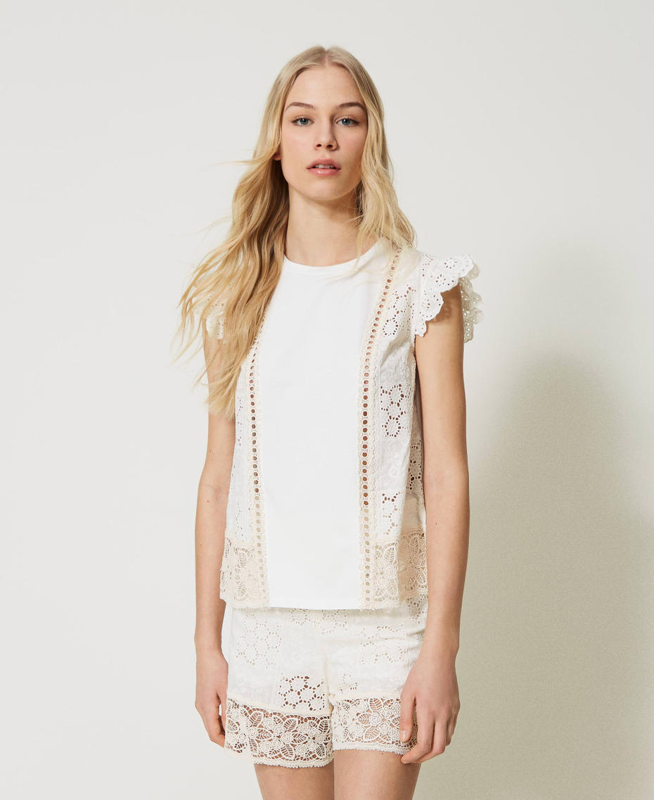 Top con inserti in sangallo Off White Donna 231LM2YFF_00526_01