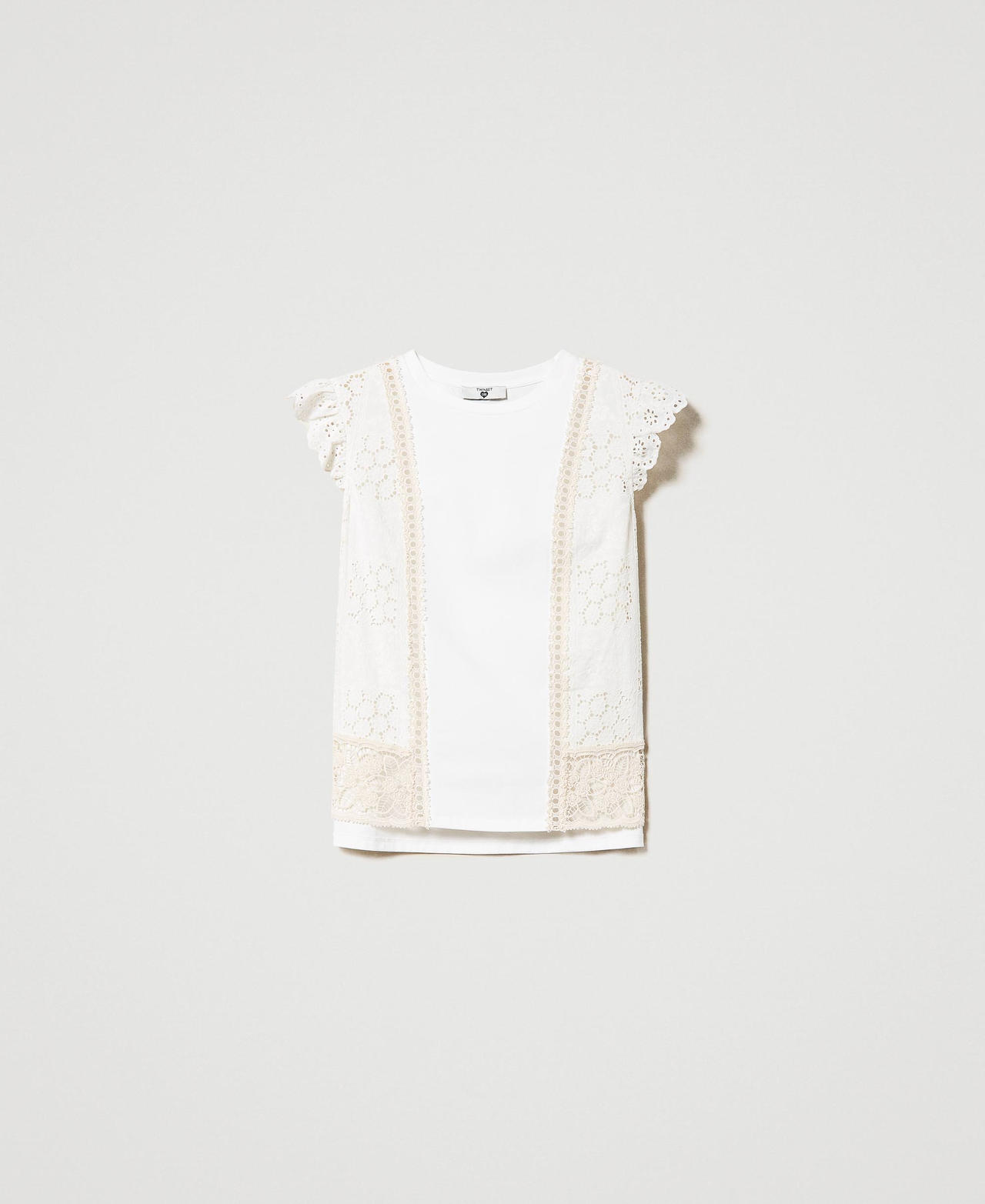 Top con inserti in sangallo Off White Donna 231LM2YFF_00526_0S