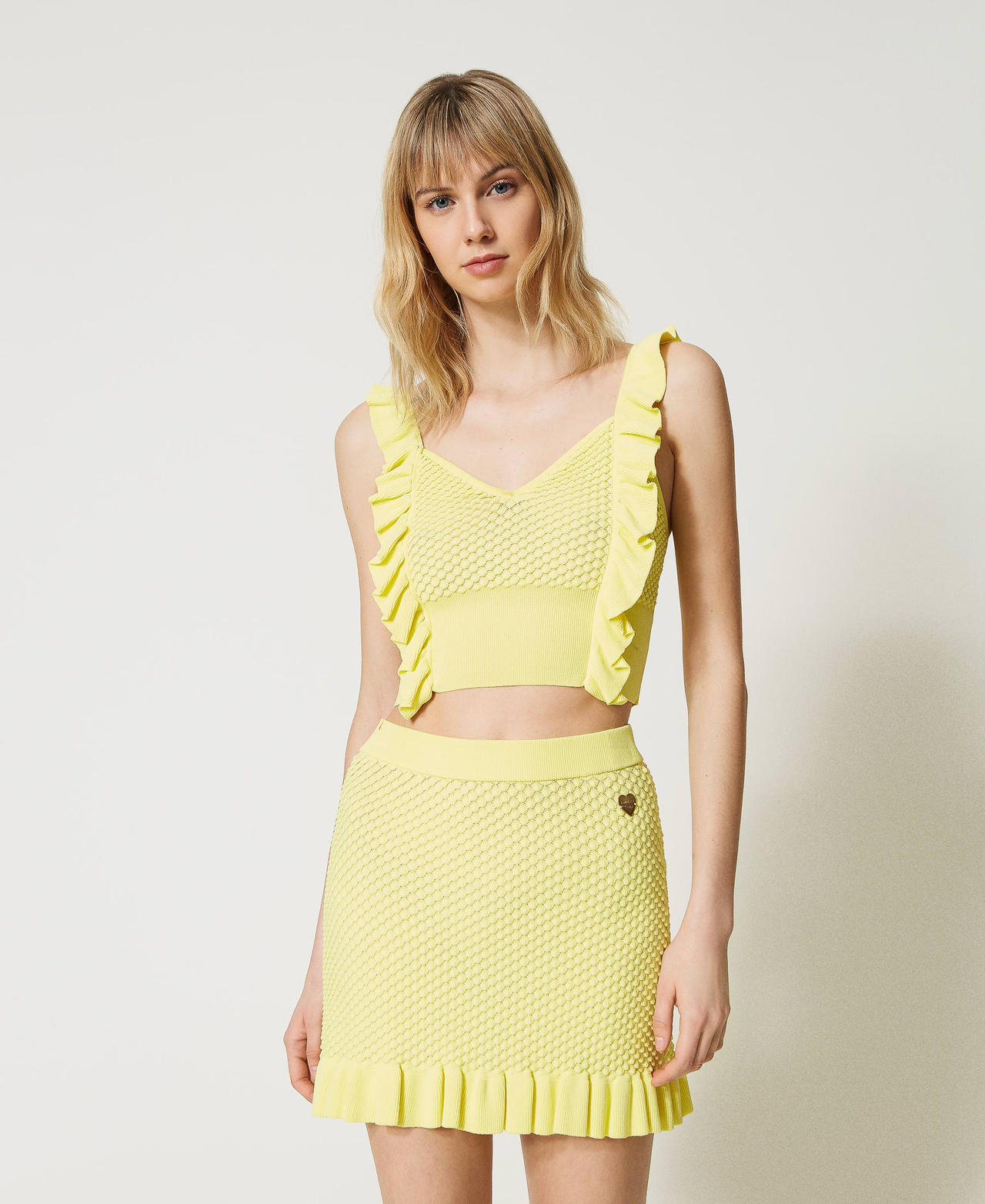 Fitted top with gathered flounces Woman Yellow TWINSET Milano