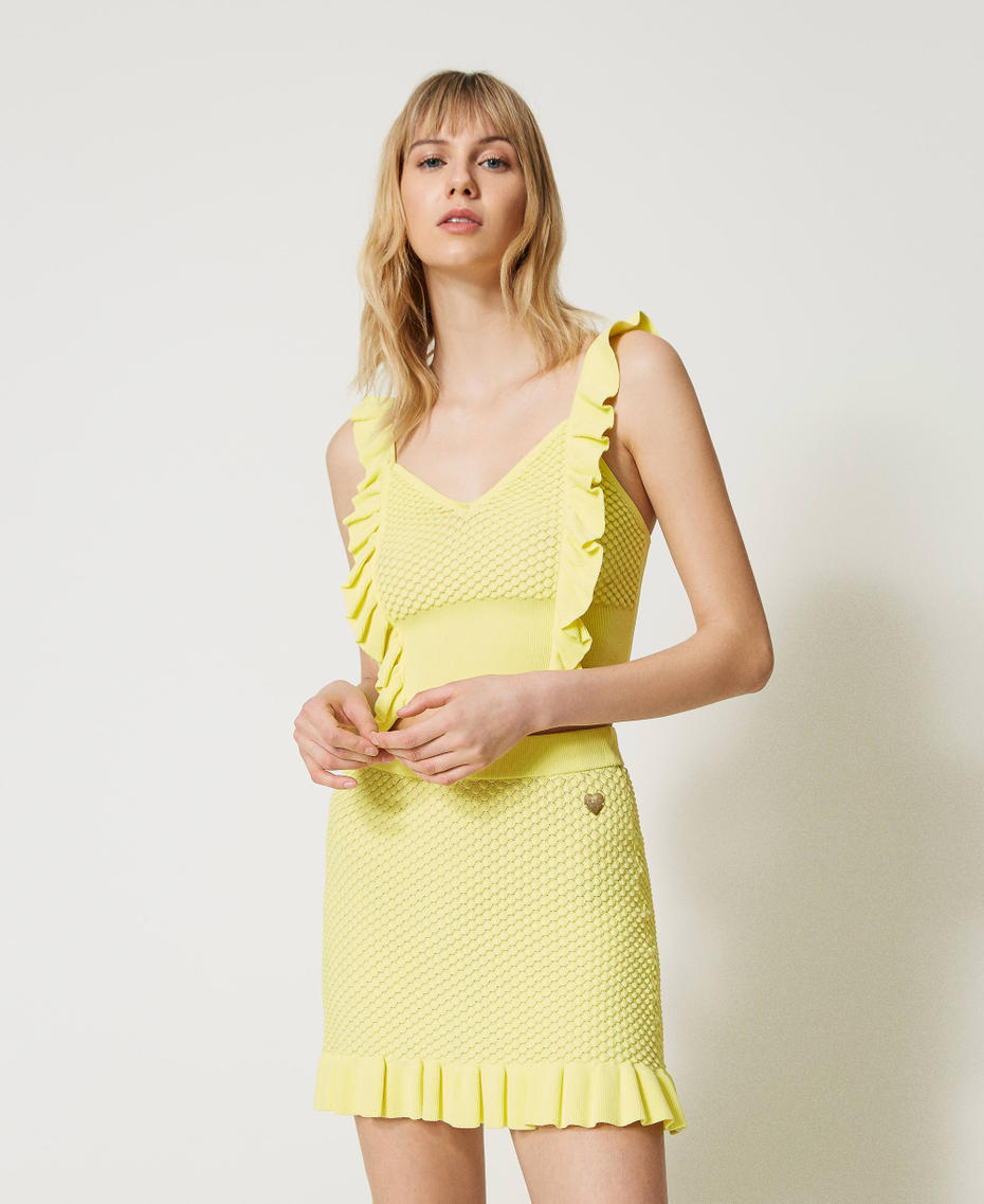 Fitted skirt with gathered flounces