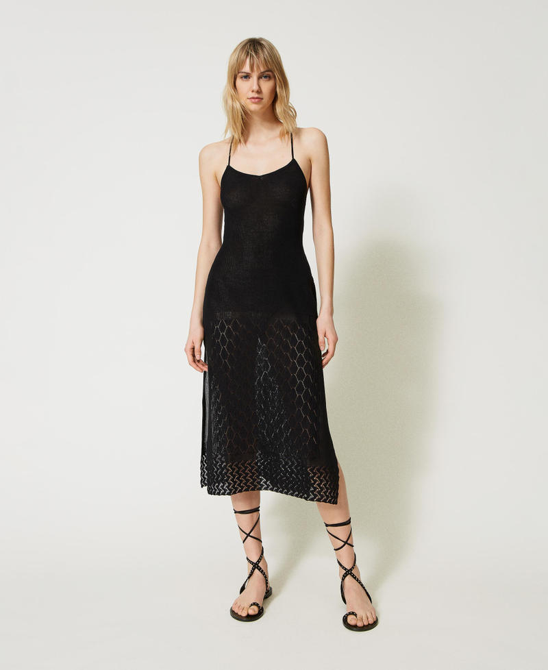 Robe longue avec bretelles et fentes Femme, Noir | TWINSET Milano