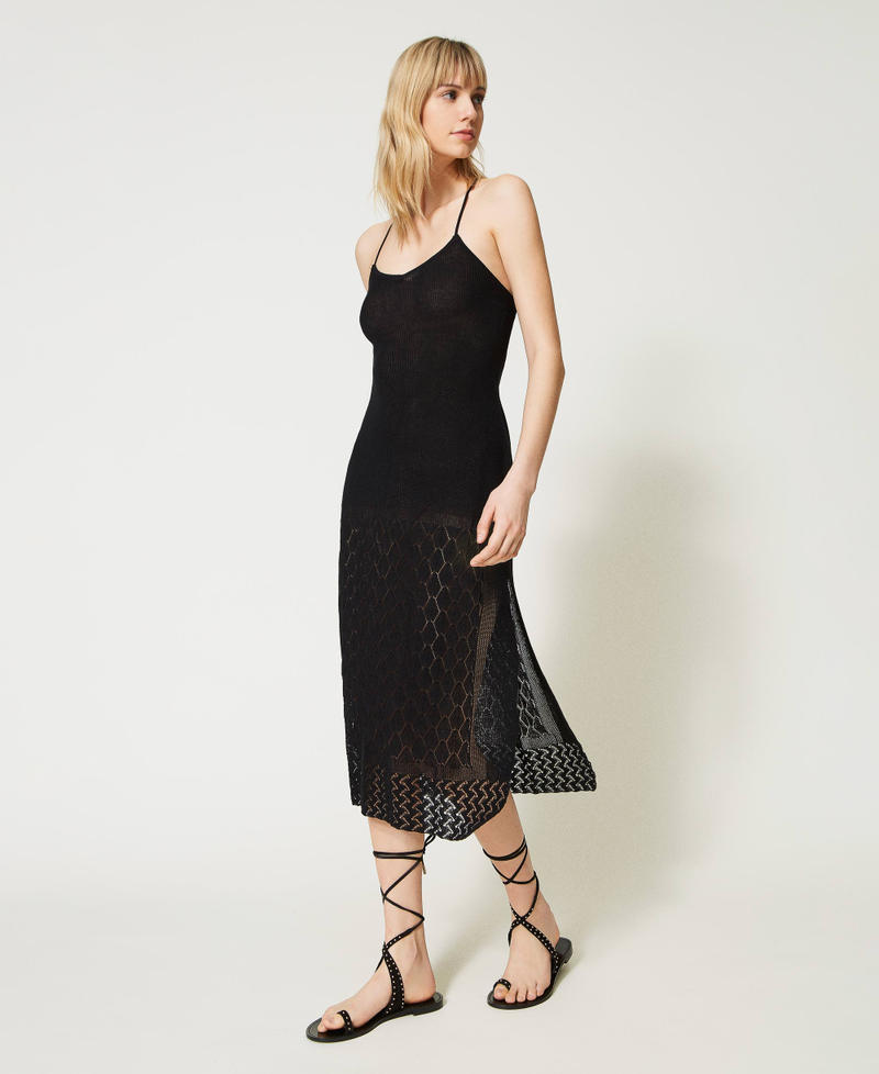 Long dress with shoulder straps and slits Black Woman 231LM3200-02