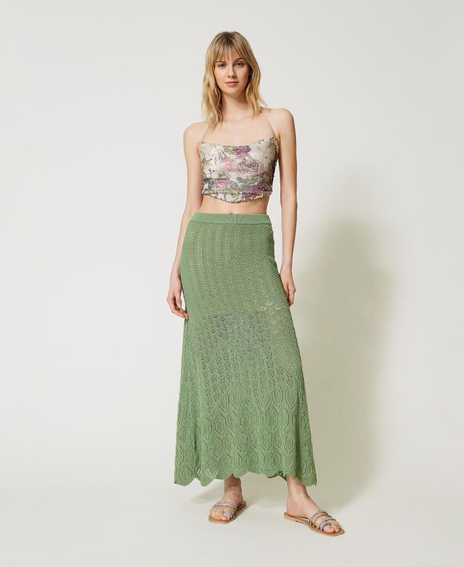 Длинная ажурная юбка с фестонами Зеленый "Зеленый Черепаховый" женщина 231LM32BB-01