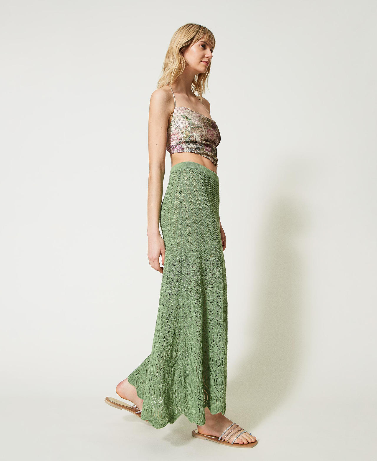 Длинная ажурная юбка с фестонами Зеленый "Зеленый Черепаховый" женщина 231LM32BB-02