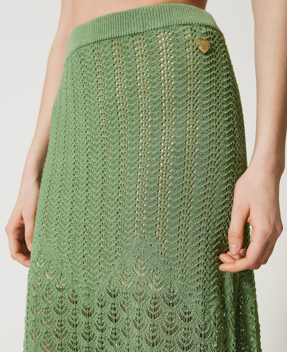 Falda larga calada con festón Mujer, Verde