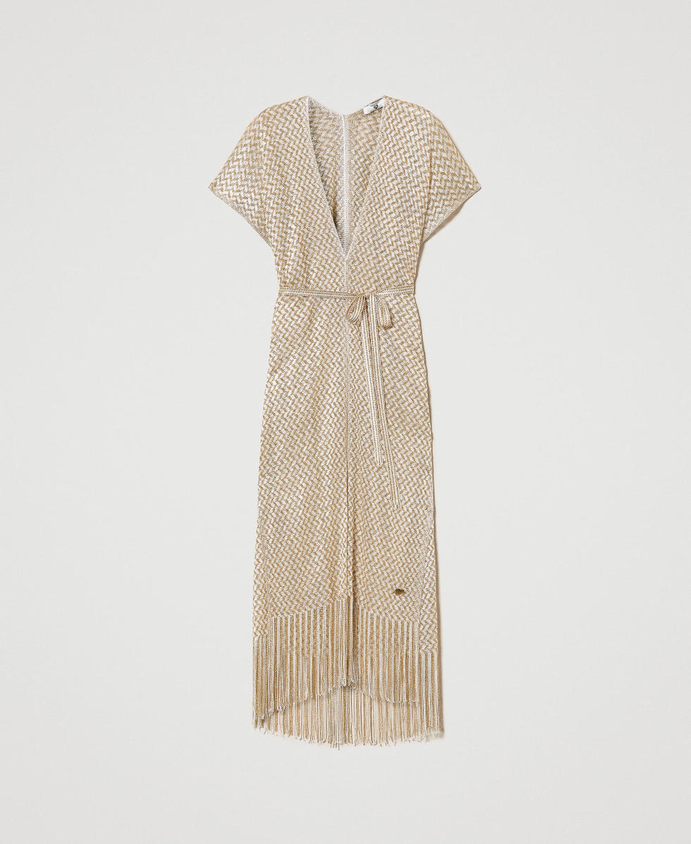 Long poncho with chevron pattern