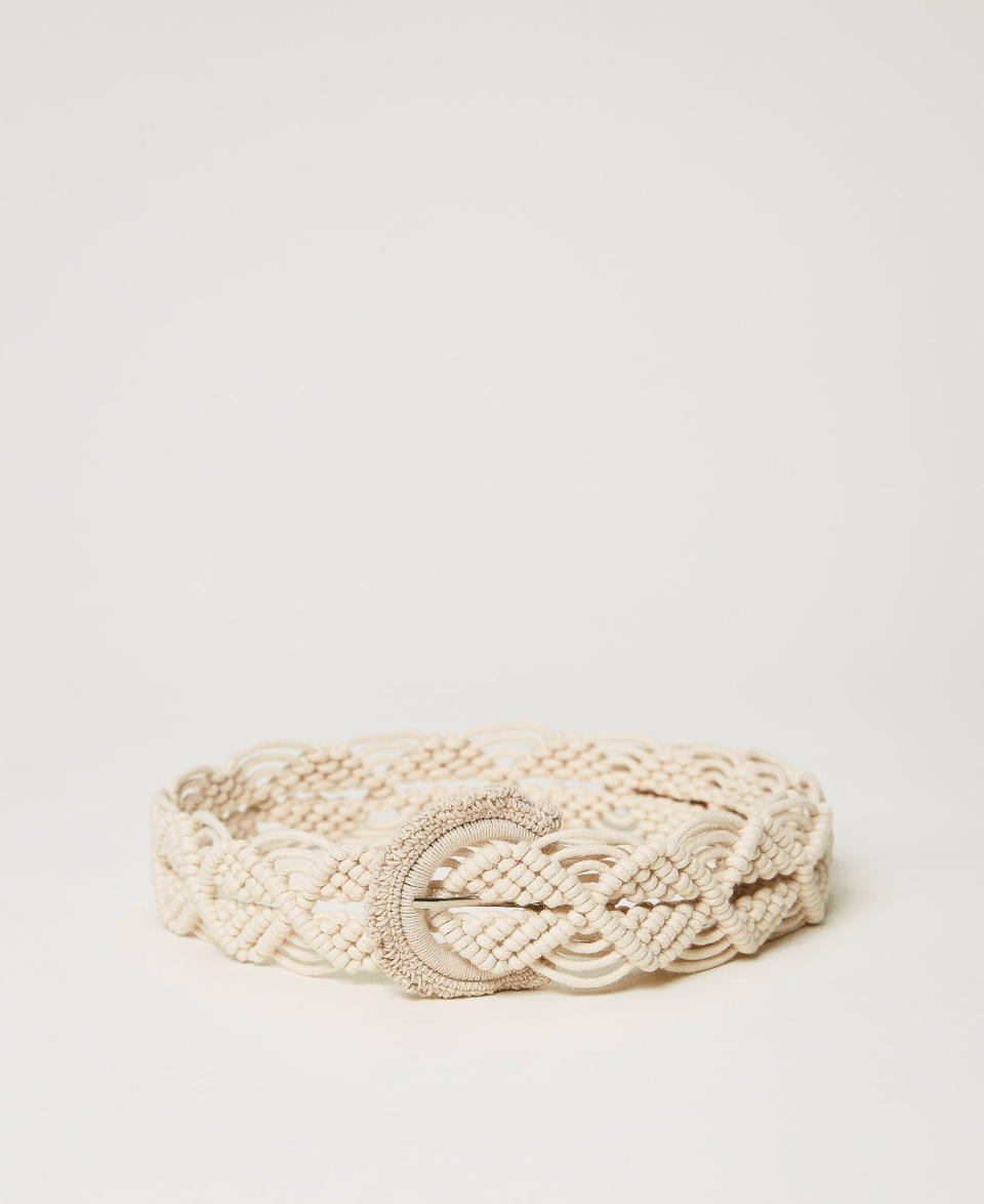 Cintura in corda intrecciata con logo Panna Donna 231LM4ZSS_10560_01