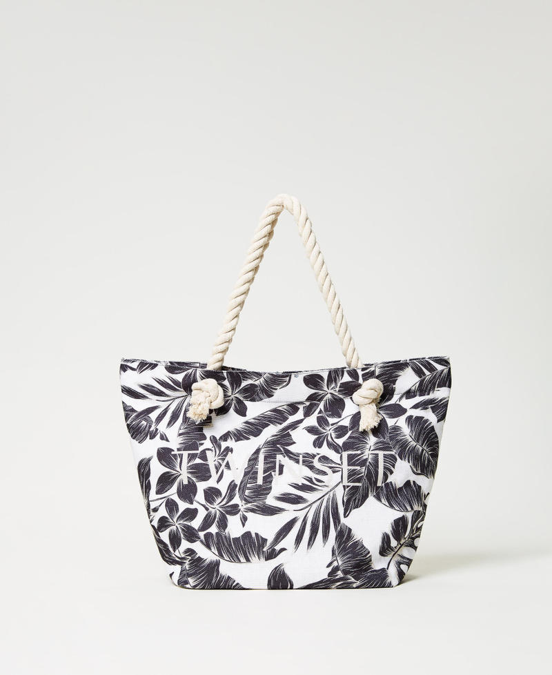 Canvas shopper with print Black Palm Print Woman 231LM79JJ_10600_01