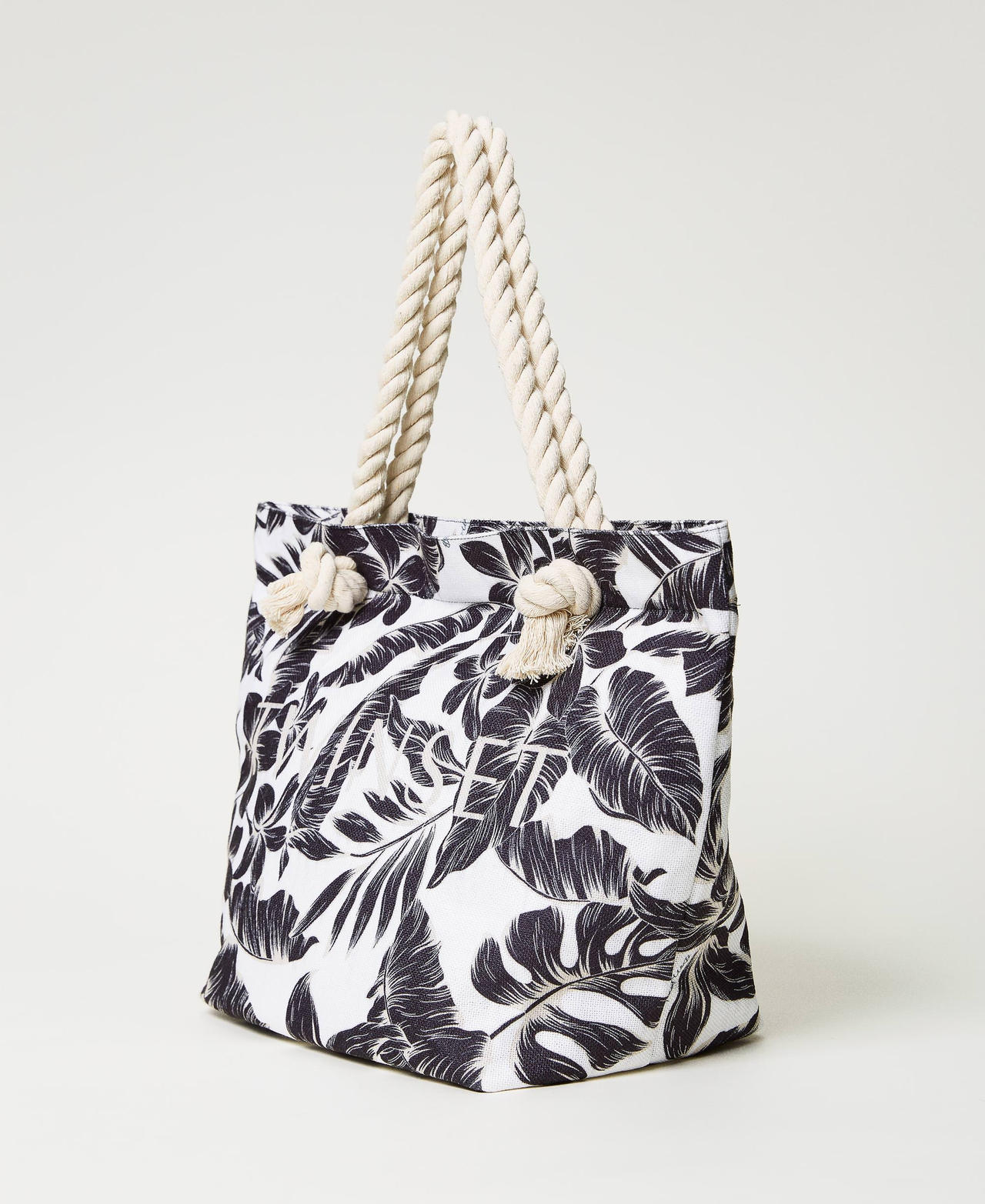 Canvas shopper with print Black Palm Print Woman 231LM79JJ_10600_02
