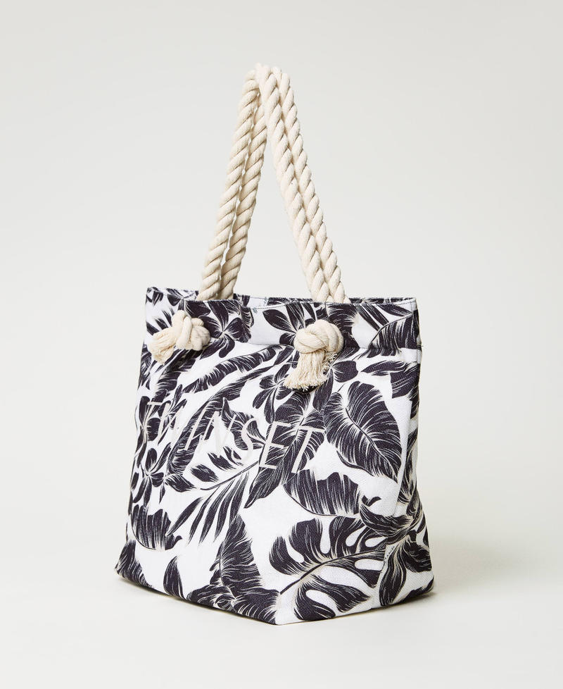 Canvas shopper with print Black Palm Print Woman 231LM79JJ_10600_02