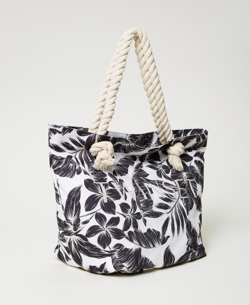Canvas shopper with print Black Palm Print Woman 231LM79JJ_10600_03