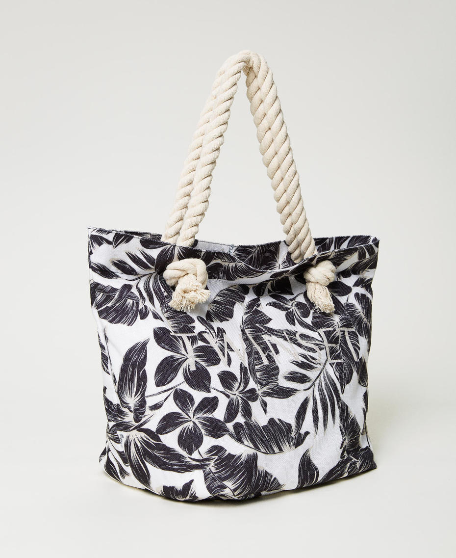 Canvas shopper with print Black Palm Print Woman 231LM79JJ_10600_03