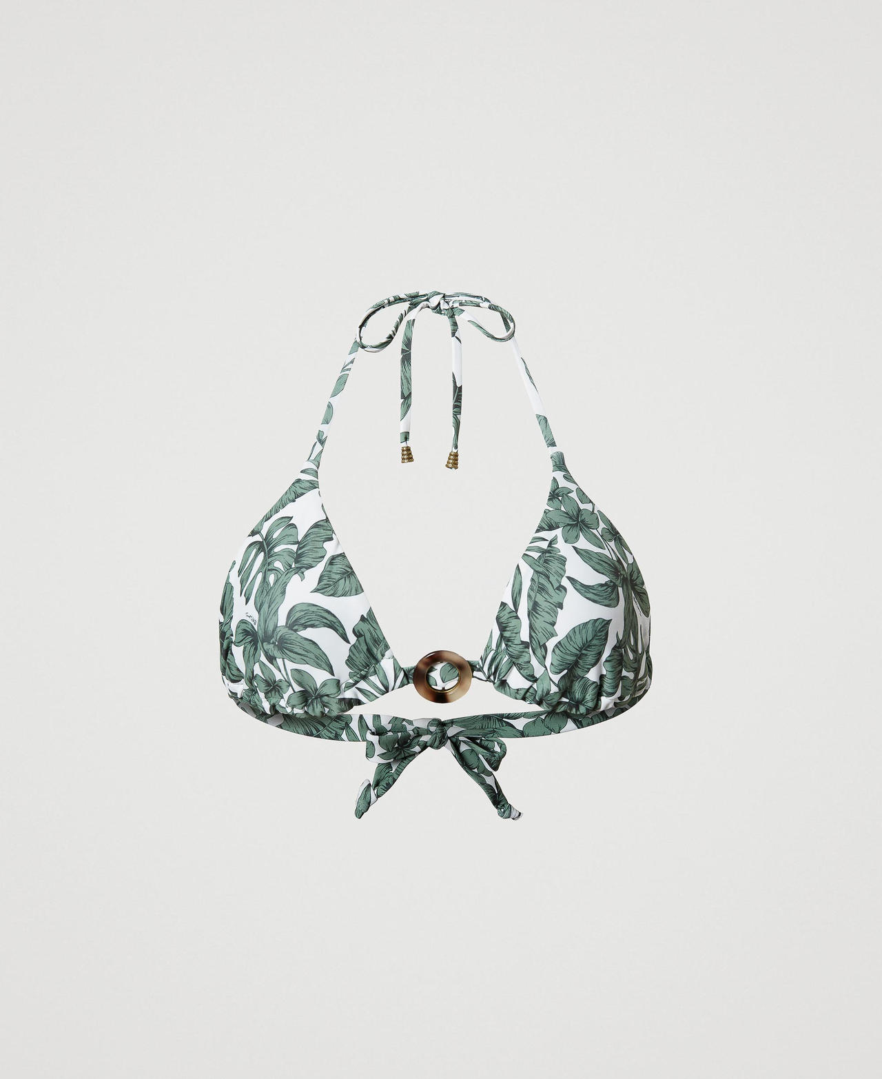 Triangle bikini top with leaf print “Turtle Green” Palm Print Woman 231LMMB22-0S