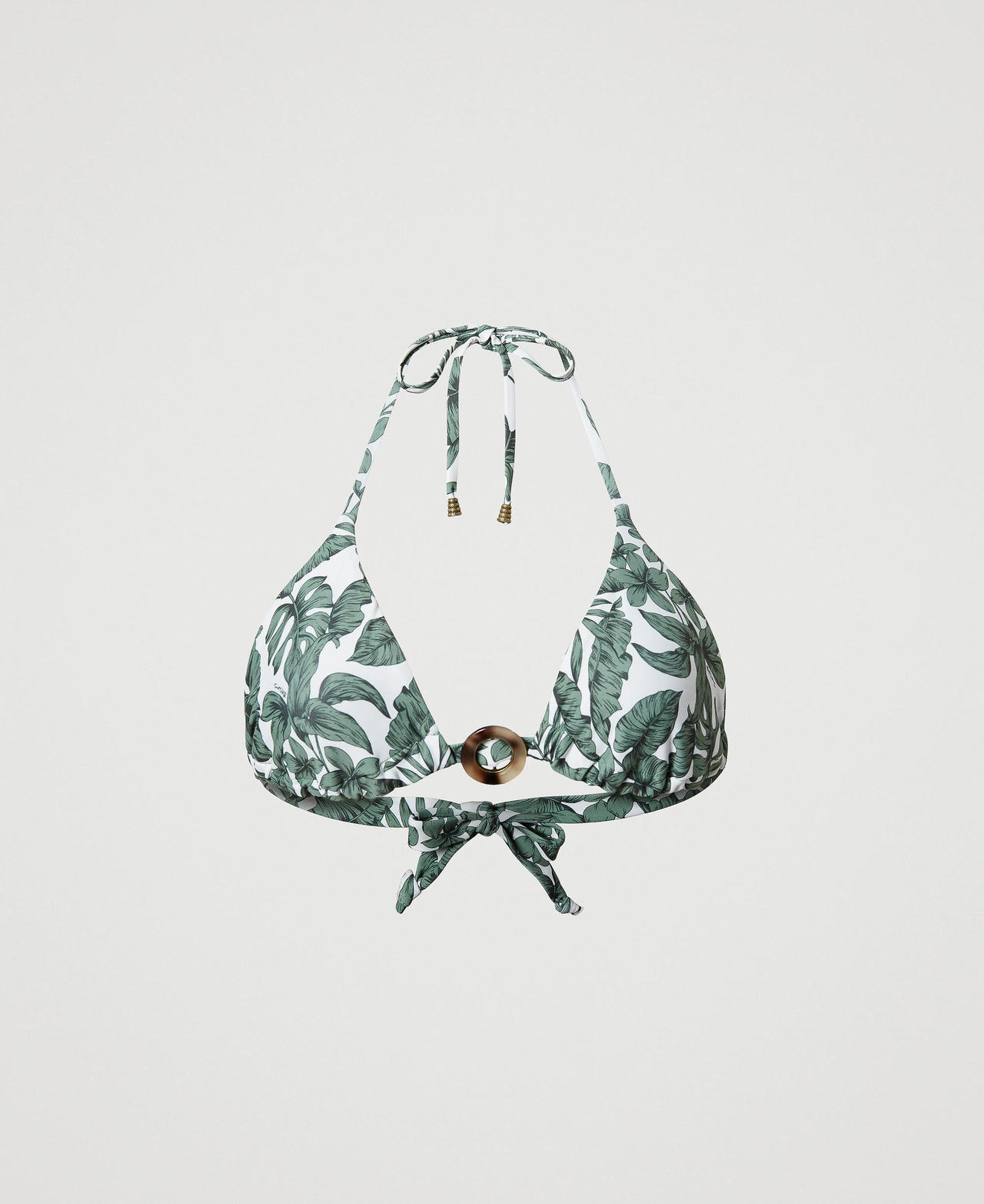 Triangle bikini top with leaf print “Turtle Green” Palm Print Woman 231LMMB22_10599_0S