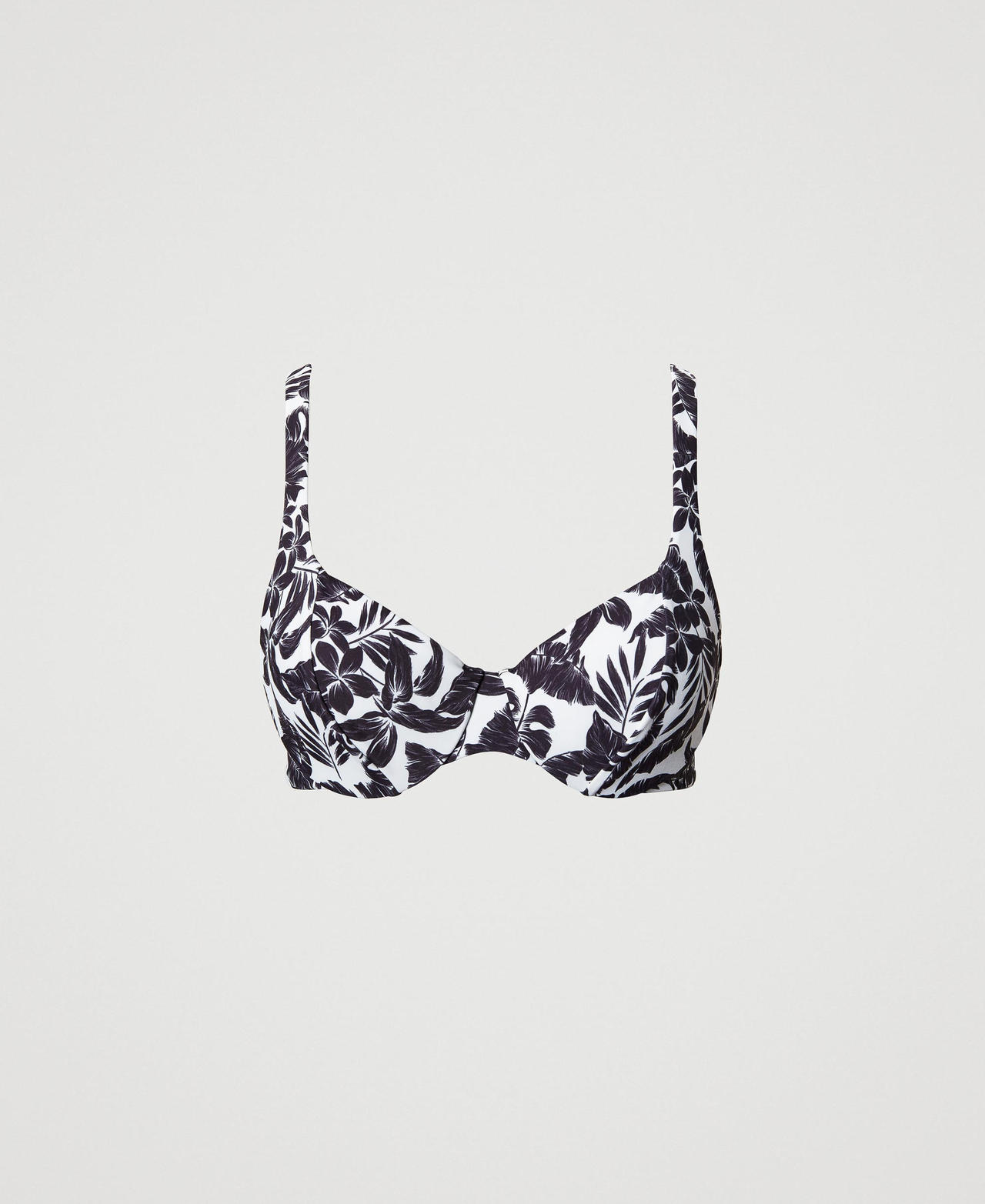 Underwire bikini top with leaf print Black Palm Print Woman 231LMMB55_10600_0S