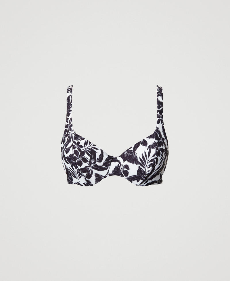 Underwire bikini top with leaf print Black Palm Print Woman 231LMMB55_10600_0S