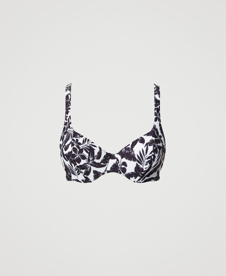 Underwire bikini top with leaf print