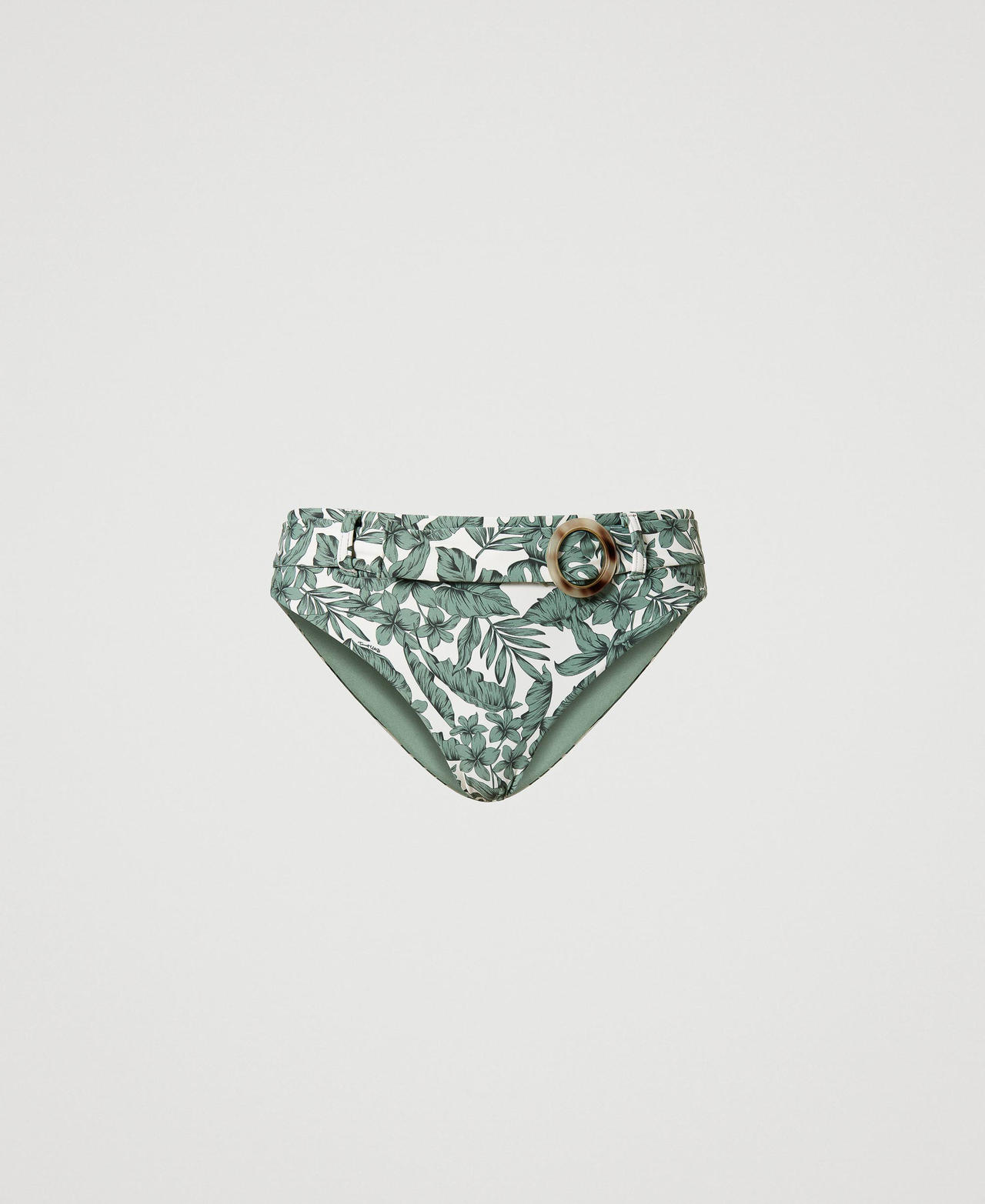 Bikini bottom with belt and leaf print “Turtle Green” Palm Print Woman 231LMMB66-0S