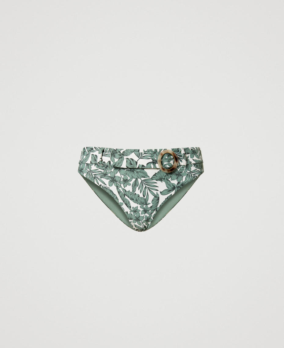 Bikini bottom with belt and leaf print