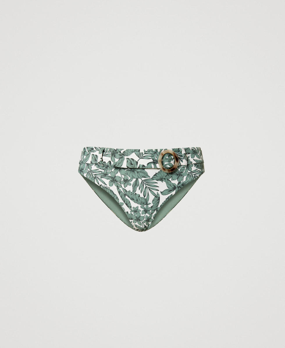 Bikini bottom with belt and leaf print
