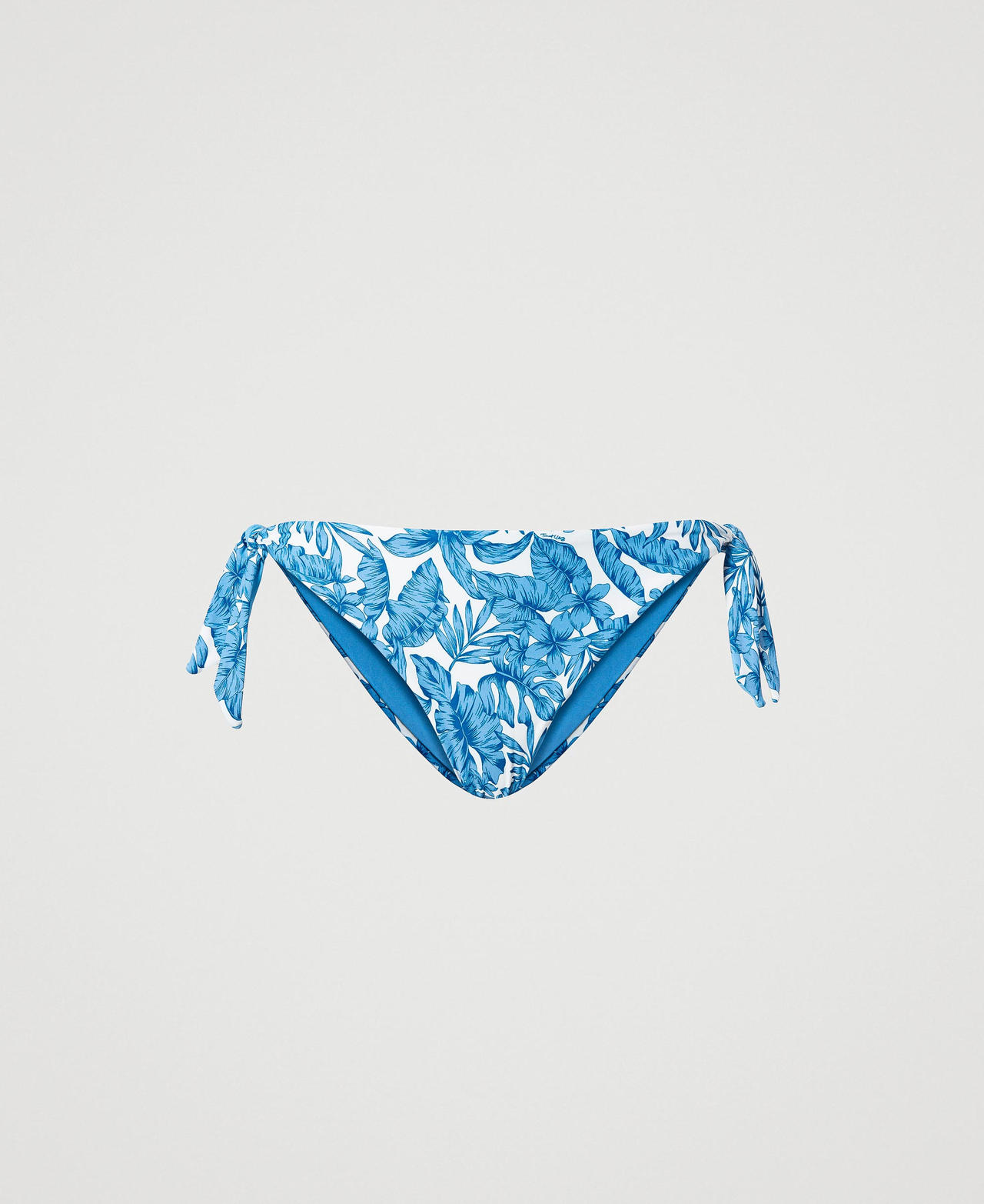 Bikini thong with leaf print "Granada Sky” Blue Palm Print Woman 231LMMB88_10601_0S
