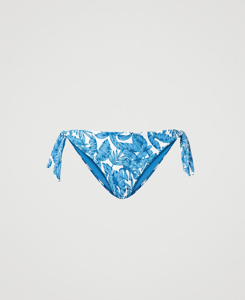 Bikini thong with leaf print "Granada Sky” Blue Palm Print Woman 231LMMB88-0S
