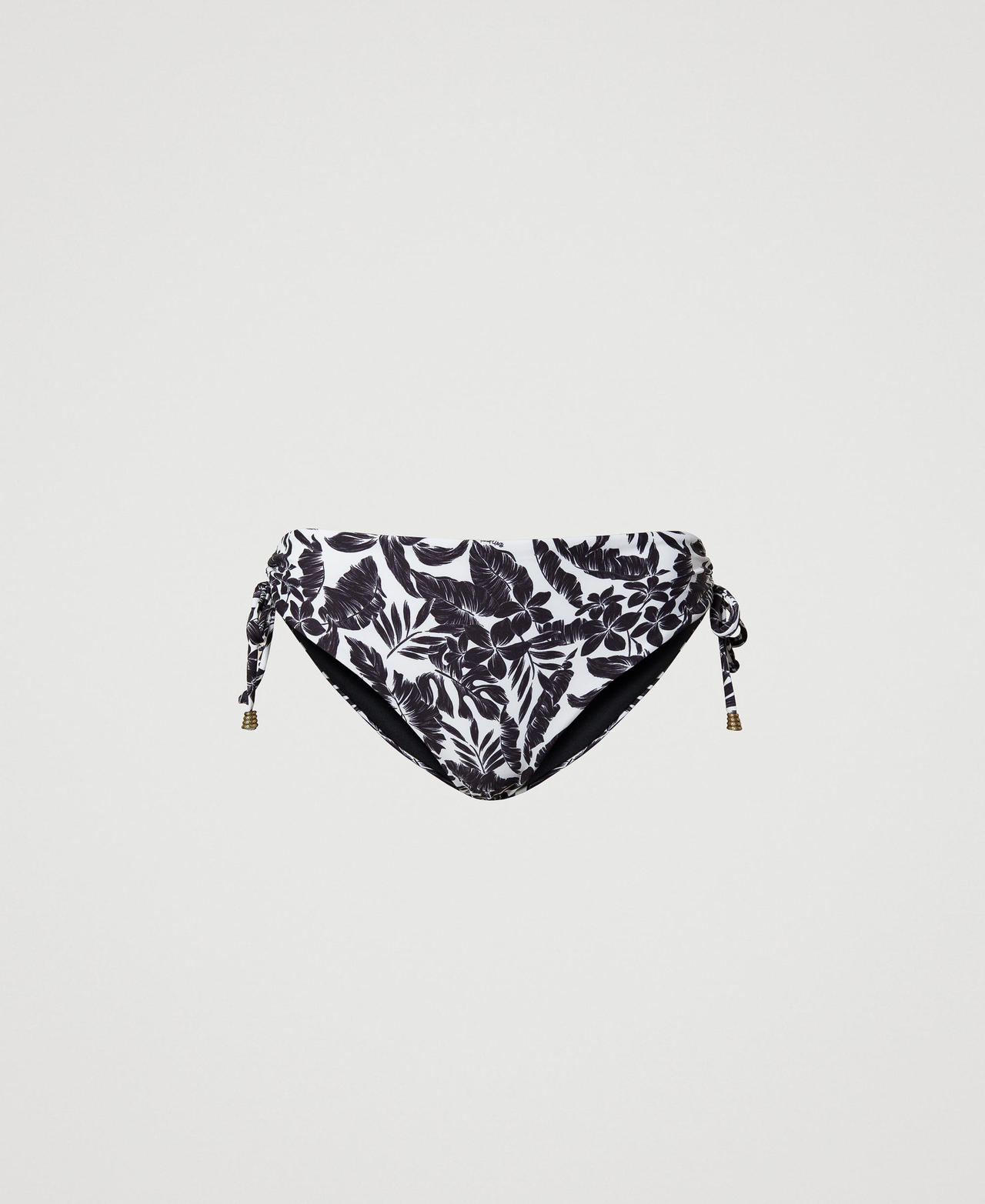 Bikini bottom with leaf print Black Palm Print Woman 231LMMB99_10600_0S