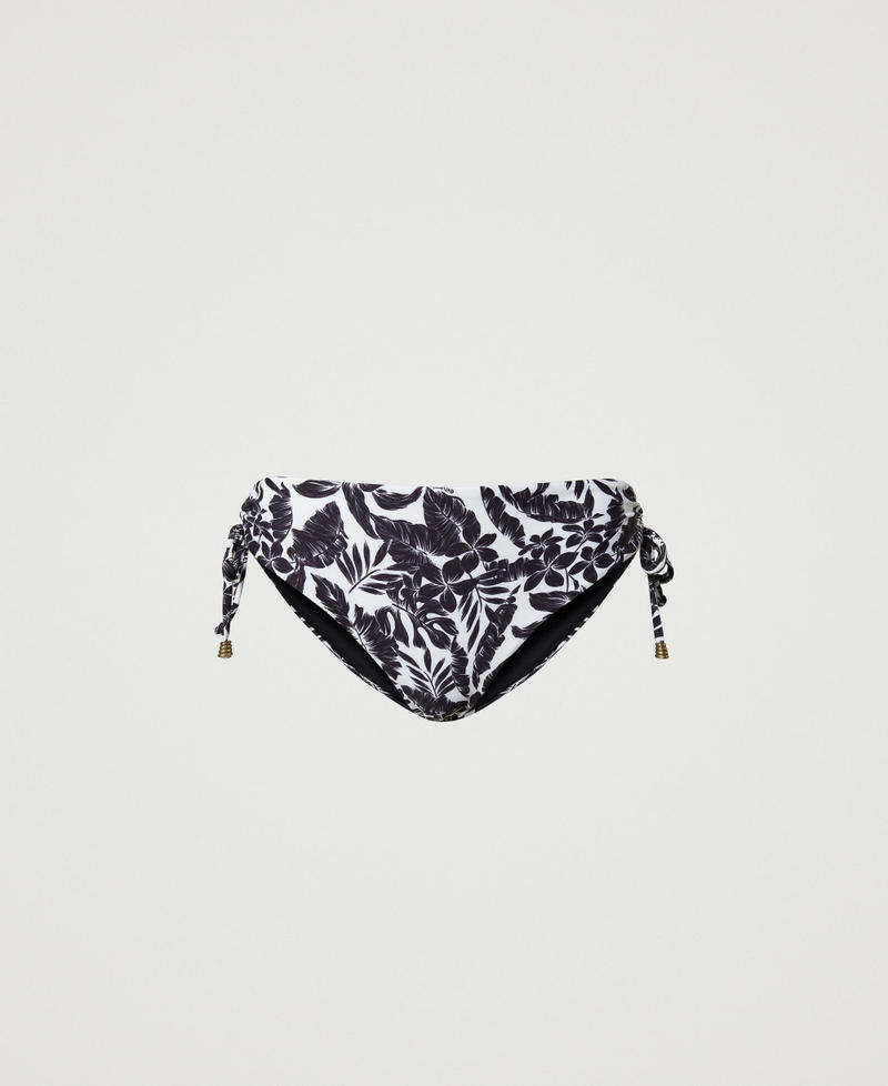 Bikini bottom with leaf print Black Palm Print Woman 231LMMB99_10600_0S