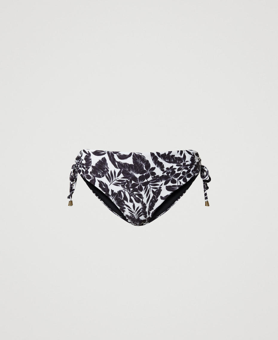 Bikini bottom with leaf print Black Palm Print Woman 231LMMB99_10600_S0