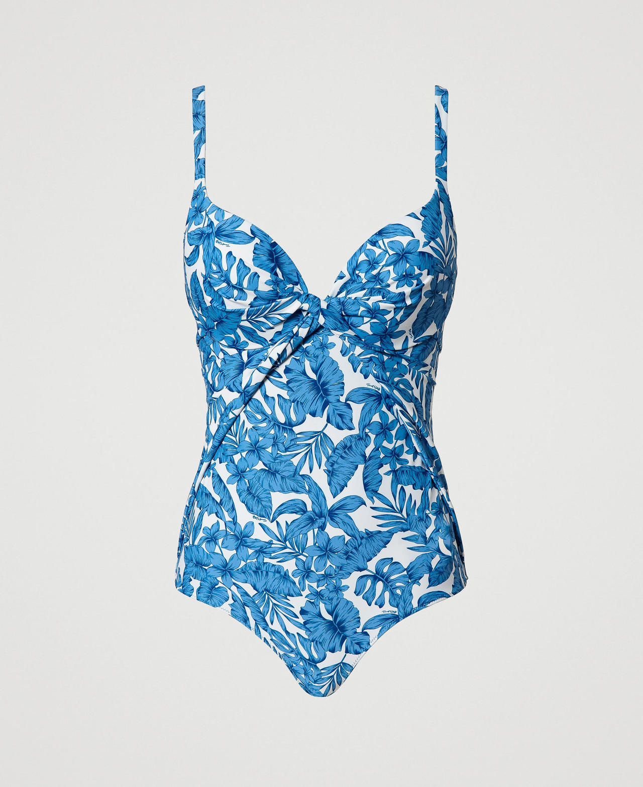 One-piece swimsuit with leaf print "Granada Sky” Blue Palm Print Woman 231LMMBXX-0S