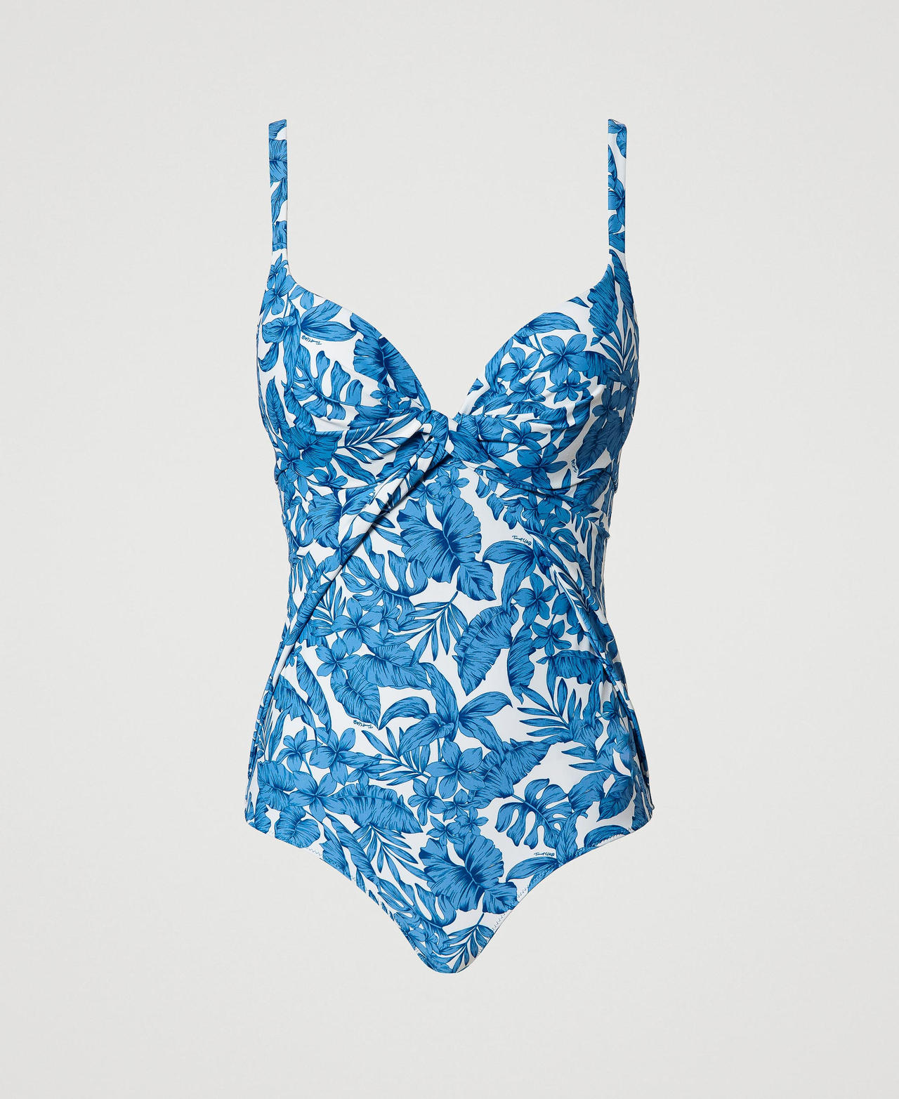 One-piece swimsuit with leaf print