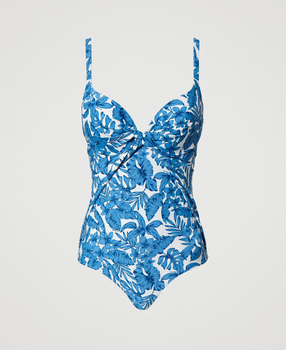 One-piece swimsuit with leaf print